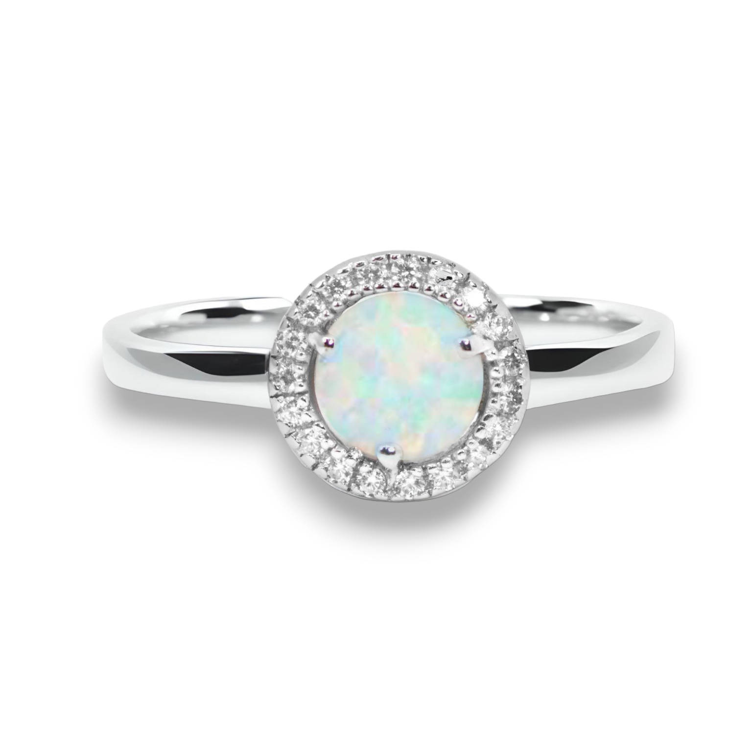 Halo orders Round Lab-Created Opal & Art Deco Band Fine Quality Cubic Zirconia Engagement Ring Set in Sterling Silver, Wedding Ring Set | 019-111