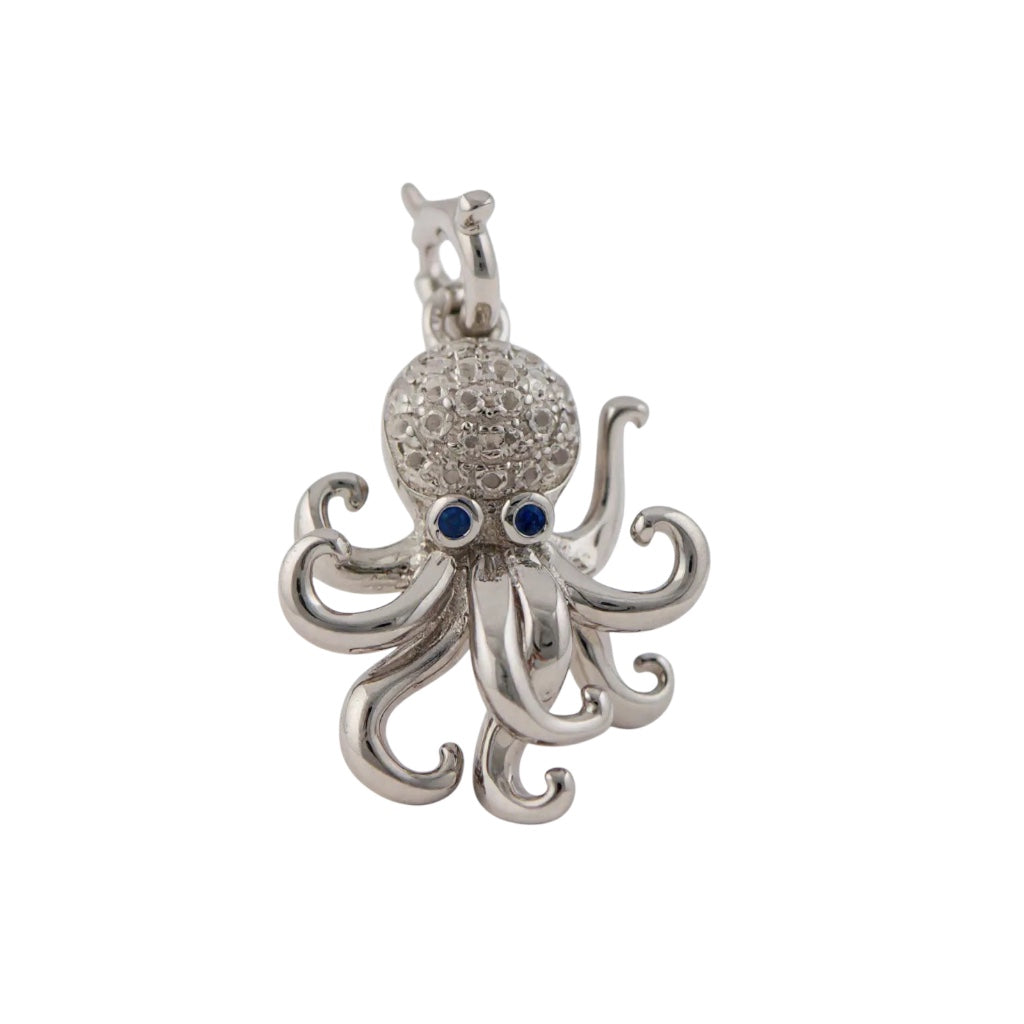 Sterling Silver White Topaz & Blue Sapphire Octopus Charm by Alamea- Sparkle & Jade-SparkleAndJade.com 