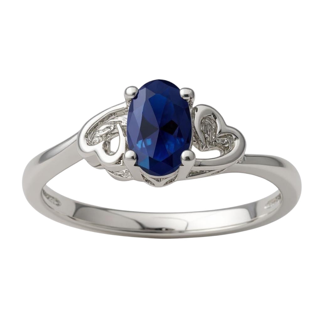 Sterling Silver Created Blue Sapphire Double Heart September Ring- Sparkle & Jade-SparkleAndJade.com 