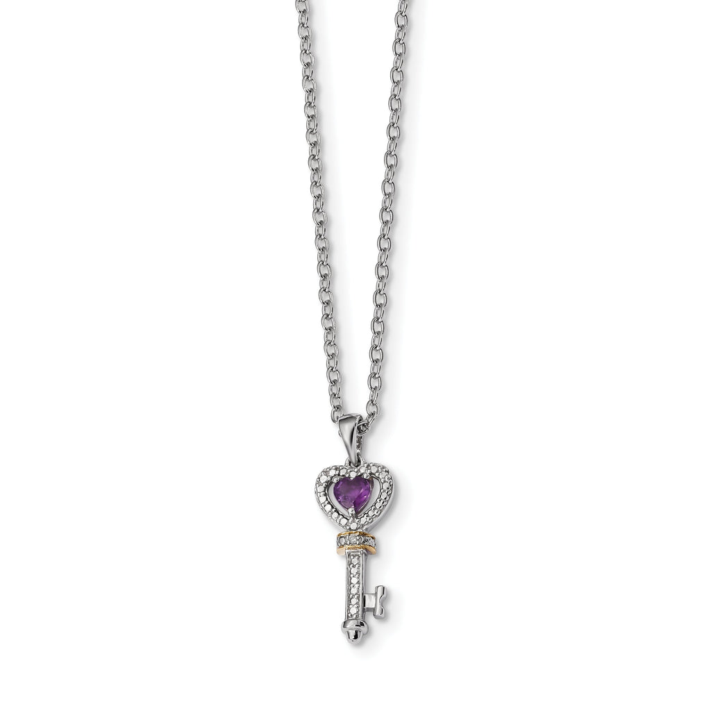 Shey Couture Sterling Silver & 14K Gold Amethyst Heart And Diamond Key Necklace- Sparkle & Jade-SparkleAndJade.com QG2710-17
