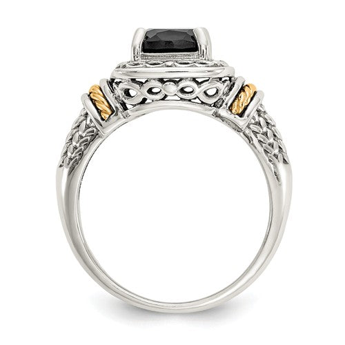 Shey Couture Sterling Silver Genuine Onyx w/ 14k Yellow Gold Accents Ring- Sparkle & Jade-SparkleAndJade.com 