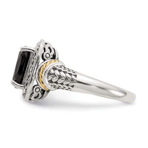 Shey Couture Sterling Silver Genuine Onyx w/ 14k Yellow Gold Accents Ring- Sparkle & Jade-SparkleAndJade.com 