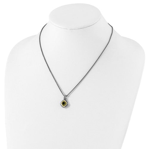 Shey Couture Sterling Silver With 14k Gold Accent 8mm Cushion Peridot Pendant Necklace- Sparkle & Jade-SparkleAndJade.com QTC864