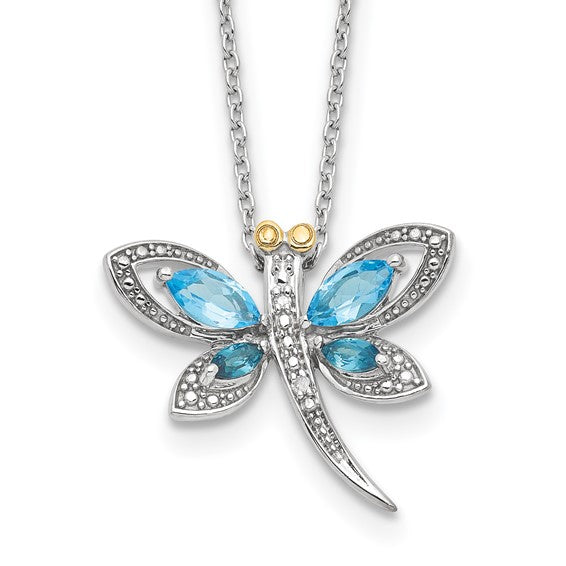 Shey Couture Sterling Silver w/ 14K Gold Accent Blue Topaz & Diamond Dragonfly Necklace- Sparkle & Jade-SparkleAndJade.com QG6232-17