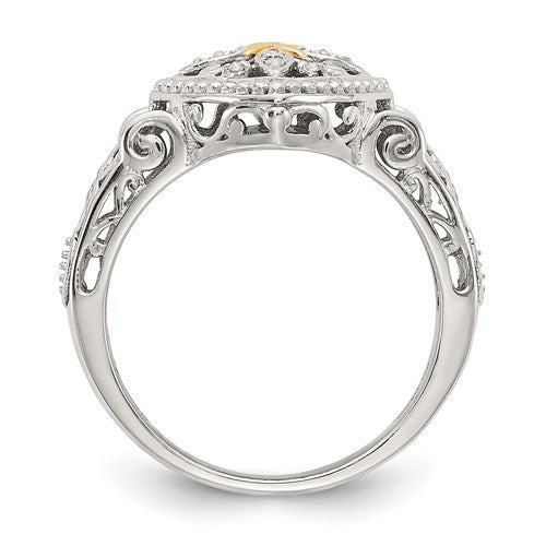 Shey Couture Sterling Silver w/ 14k Gold Accent Filigree Diamond Ring- Sparkle & Jade-SparkleAndJade.com 