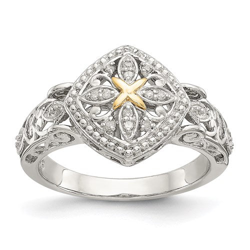 Shey Couture Sterling Silver w/ 14k Gold Accent Filigree Diamond Ring- Sparkle & Jade-SparkleAndJade.com 