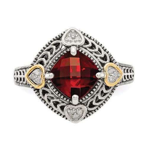 Shey Couture Sterling Silver w/ 14k Gold Accents Cushion Garnet Ring- Sparkle & Jade-SparkleAndJade.com 