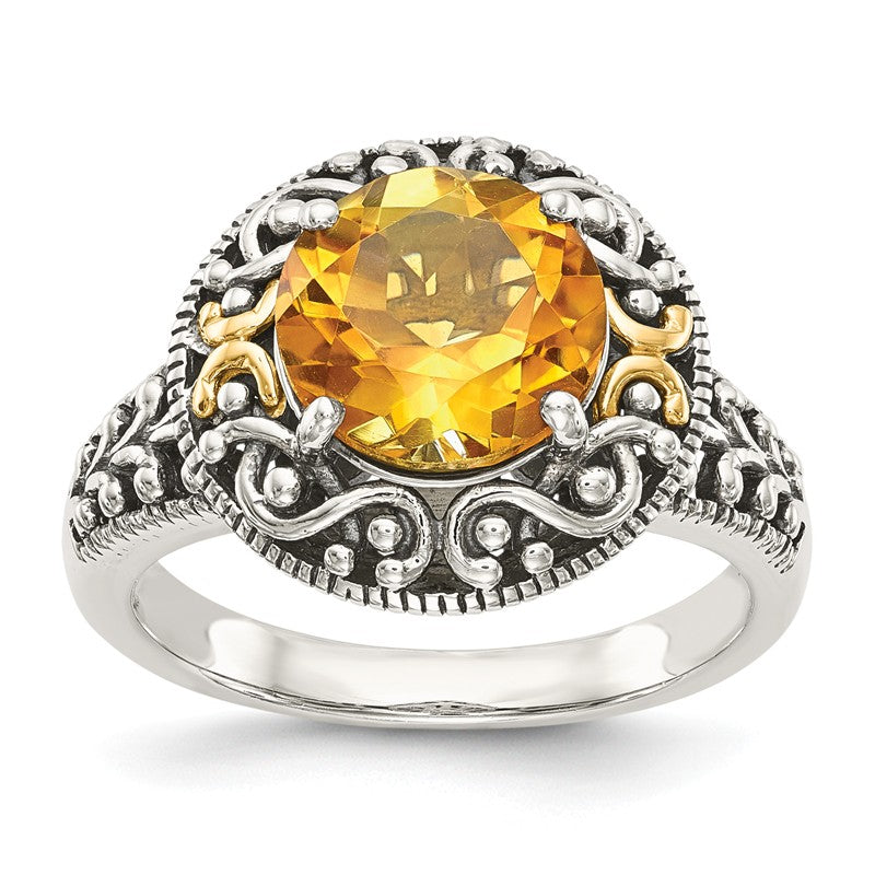Shey Couture Sterling Silver w/ 14k Gold Accents Round Natural Citrine Ring- Sparkle & Jade-SparkleAndJade.com QTC850-6