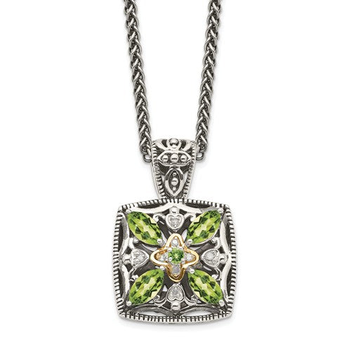Shey Couture Sterling Silver w/ 14k Yellow Gold Accent Diamond And Peridot Necklace- Sparkle & Jade-SparkleAndJade.com QTC872