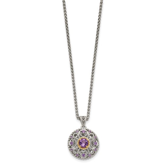 Shey Couture Sterling Silver with 14K Accent 18 Inch Round Amethyst Necklace- Sparkle & Jade-SparkleAndJade.com QTC1557