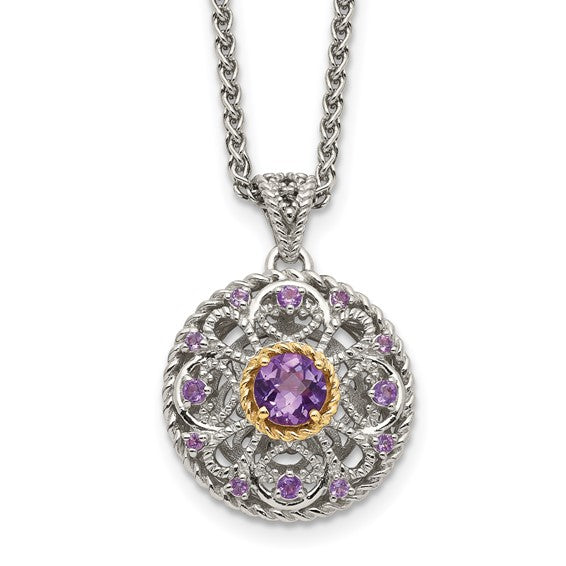 Shey Couture Sterling Silver with 14K Accent 18 Inch Round Amethyst Necklace- Sparkle & Jade-SparkleAndJade.com QTC1557