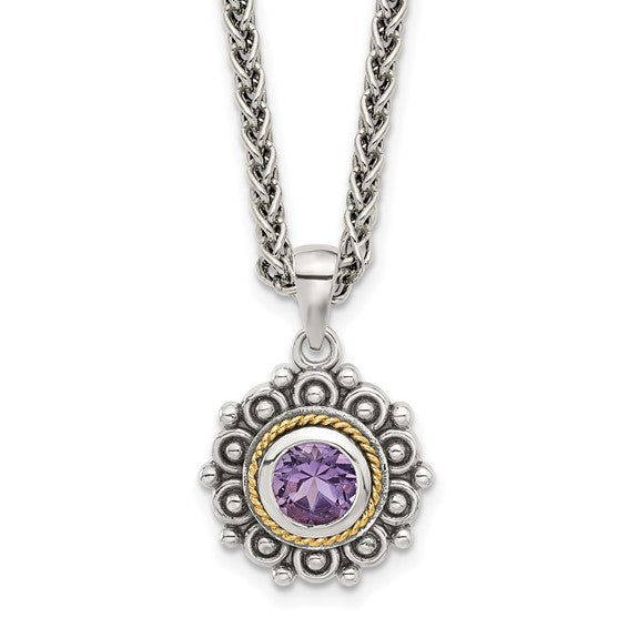 Shey Couture Sterling Silver with 14k Accent Antiqued Amethyst 18 inch Necklace- Sparkle & Jade-SparkleAndJade.com QTC1788