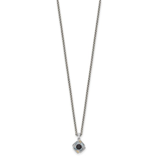 Shey Couture Sterling Silver with 14k Accent Onyx and Swiss Blue Topaz 18 inch Necklace- Sparkle & Jade-SparkleAndJade.com QTC1804