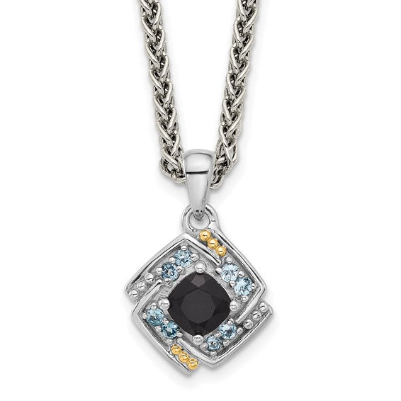 Shey Couture Sterling Silver with 14k Accent Onyx and Swiss Blue Topaz 18 inch Necklace- Sparkle & Jade-SparkleAndJade.com QTC1804