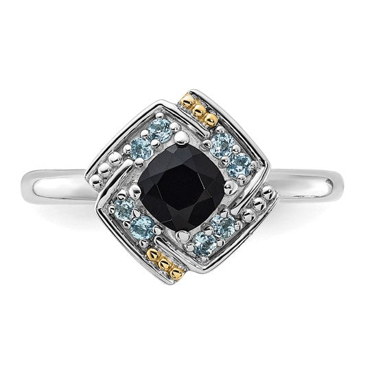 Shey Couture Sterling Silver with 14k Accent Onyx and Swiss Blue Topaz Ring- Sparkle & Jade-SparkleAndJade.com 