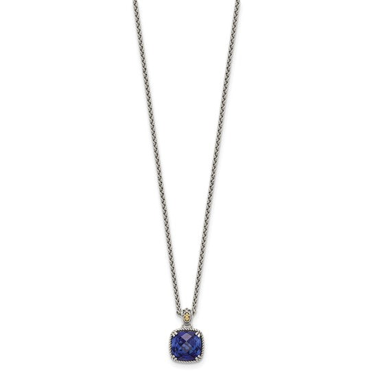 Shey Couture Sterling Silver with 14k Lab Created Checkerboard Cushion Sapphire 18 inch Necklace- Sparkle & Jade-SparkleAndJade.com QTC1816