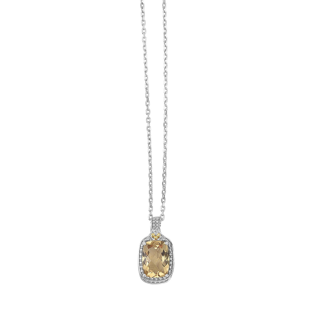 Silver & 18K Cushion Mini Gemstone Necklace- Sparkle & Jade-SparkleAndJade.com SILSET3154-18