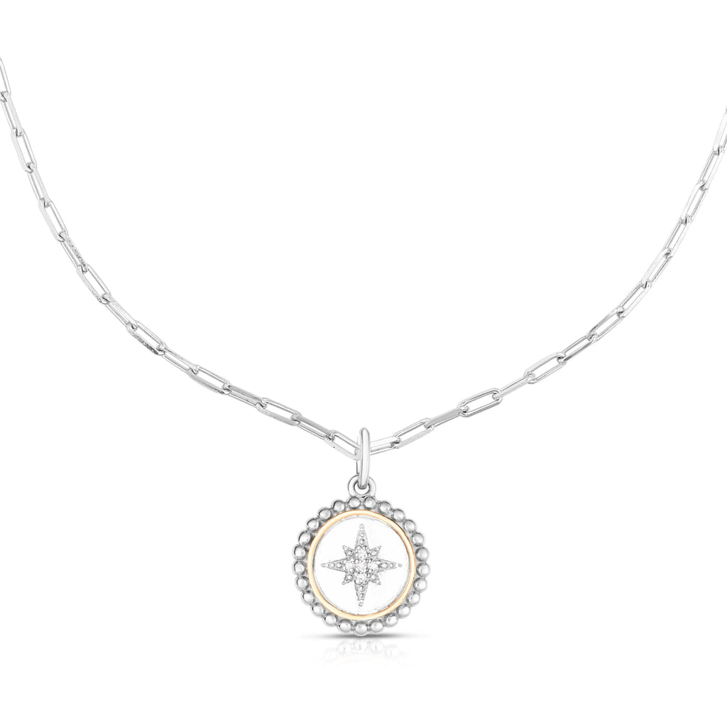 Silver & 18K Gold Medallion Necklace- Sparkle & Jade-SparkleAndJade.com SILSET3159-20