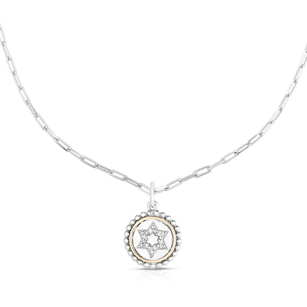 Silver & 18K Gold Medallion Necklace- Sparkle & Jade-SparkleAndJade.com SILSET3163-20