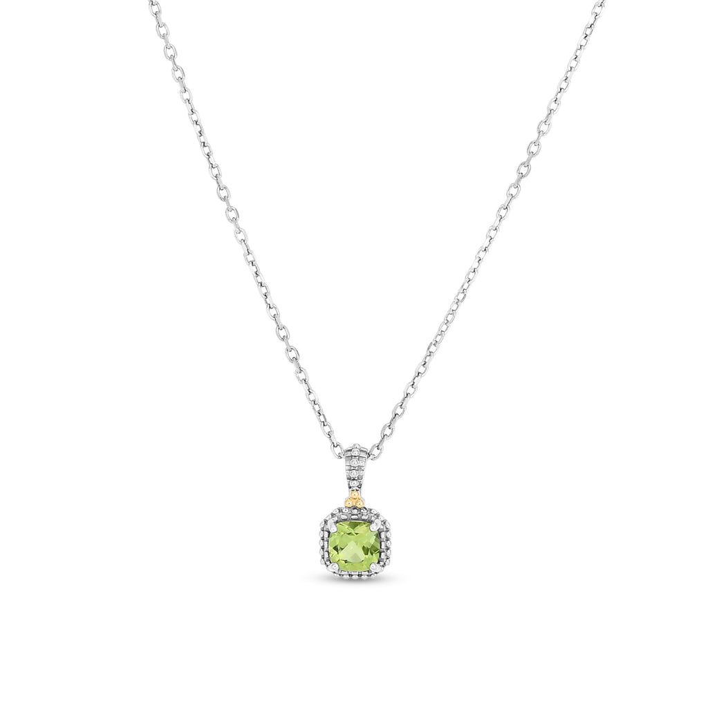Silver & 18K Mini Cushion Gemstone Necklace- Sparkle & Jade-SparkleAndJade.com SILSET3236-18