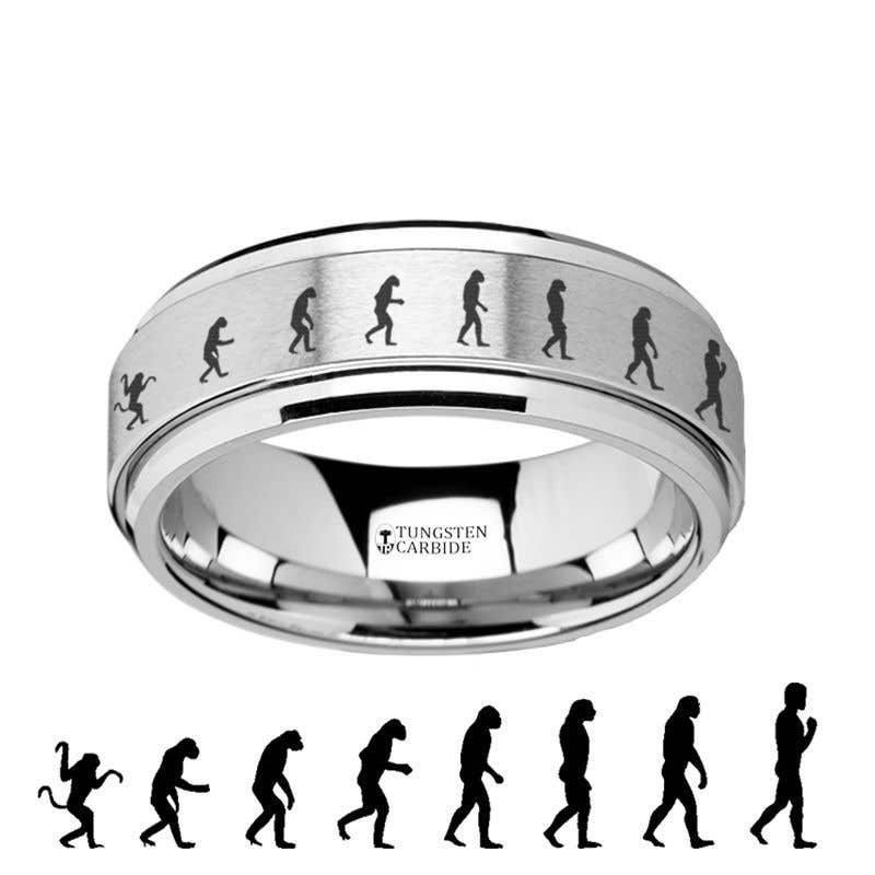 Spinning Engraved Human Evolution Tungsten Carbide Spinner Wedding Band - 8mm- Sparkle & Jade-SparkleAndJade.com 