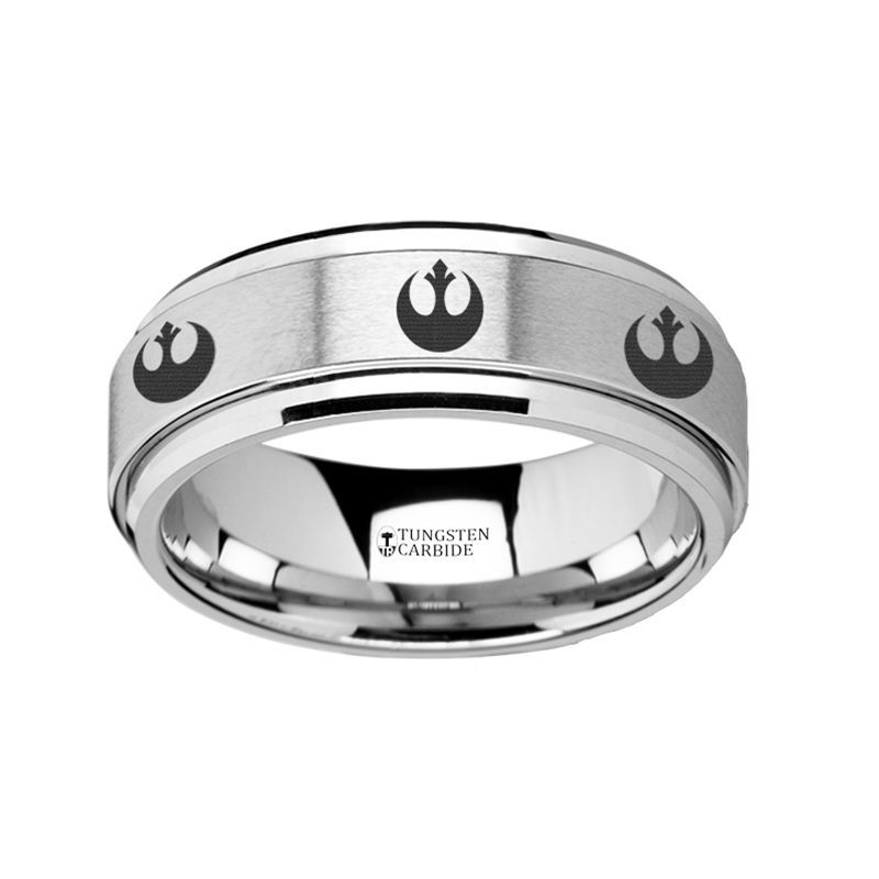 Spinning Engraved Rebel Alliance Star Wars Symbol Tungsten Carbide Spinner Wedding Band - 8mm- Sparkle & Jade-SparkleAndJade.com 
