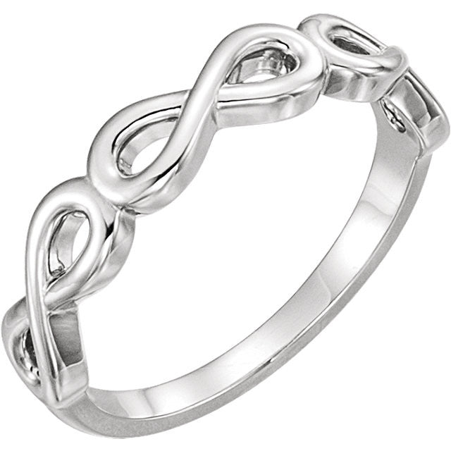 Stackable Infinity Ring in Sterling Silver or 14k White Gold