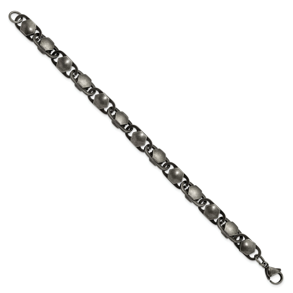 Stainless Steel Antiqued and Brushed 8.50mm 8.25in Bracelet- Sparkle & Jade-SparkleAndJade.com SRB3043-8.25