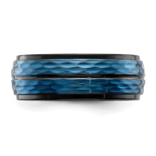 Stainless Steel Brushed and Polished Black/Blue IP-plated 8mm Band- Sparkle & Jade-SparkleAndJade.com 