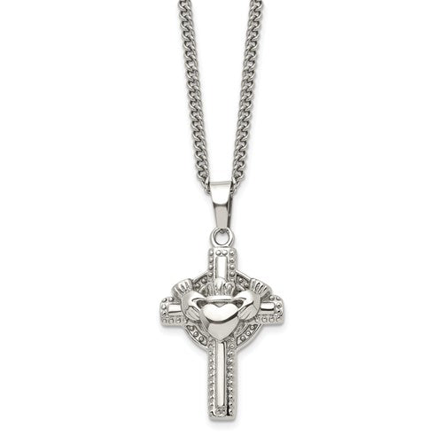 Silver Celtic Cross Necklace - Claddagh