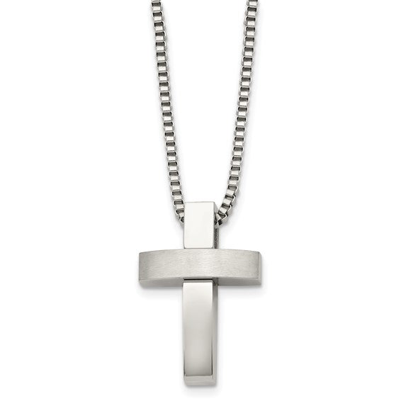 Stainless Steel Cross Pendant Men's 22in Necklace- Sparkle & Jade-SparkleAndJade.com SRN504-22