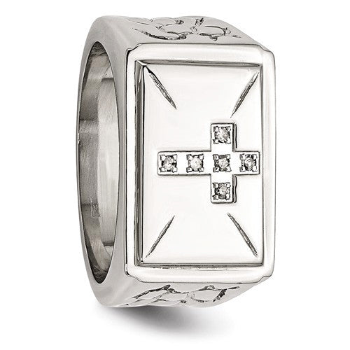 Stainless Steel Diamond Cross With Textured Sides Ring- Sparkle & Jade-SparkleAndJade.com 