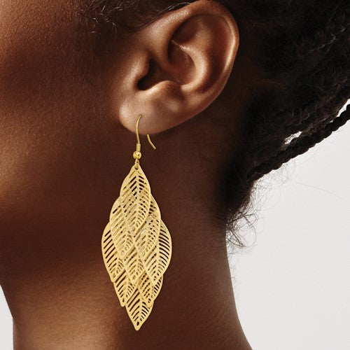 Stainless Steel Gold IP Plated Leaves Dangle Earrings- Sparkle & Jade-SparkleAndJade.com SRE1544