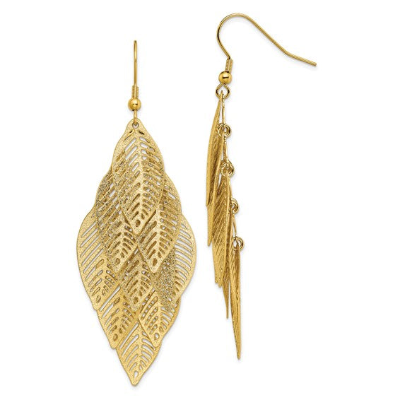 Stainless Steel Gold IP Plated Leaves Dangle Earrings- Sparkle & Jade-SparkleAndJade.com SRE1544