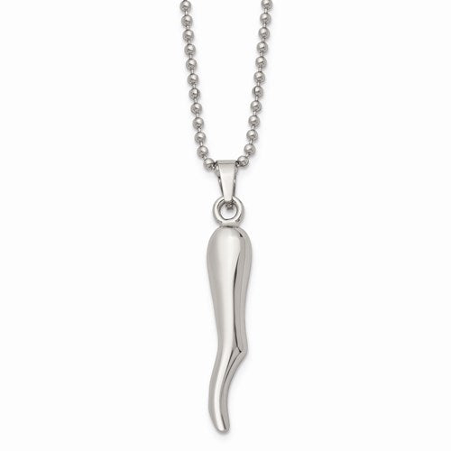 Stainless Steel Italian Horn Necklace- Sparkle & Jade-SparkleAndJade.com SRN129-22