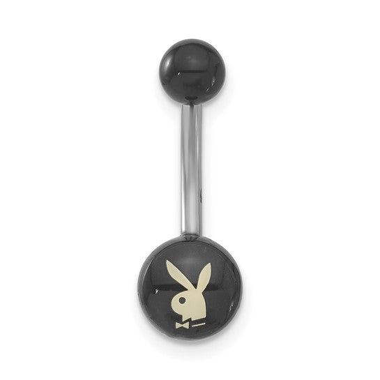 Stainless Steel Playboy Black with White Bunny Belly Ring- Sparkle & Jade-SparkleAndJade.com 