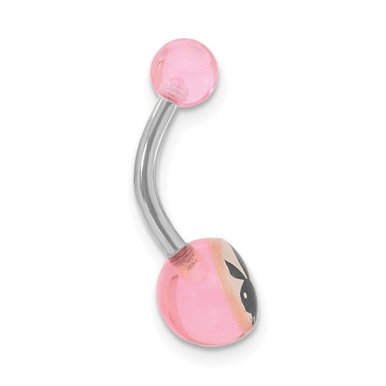 Stainless Steel Playboy Pink and White with Black Bunny Belly Ring- Sparkle & Jade-SparkleAndJade.com 