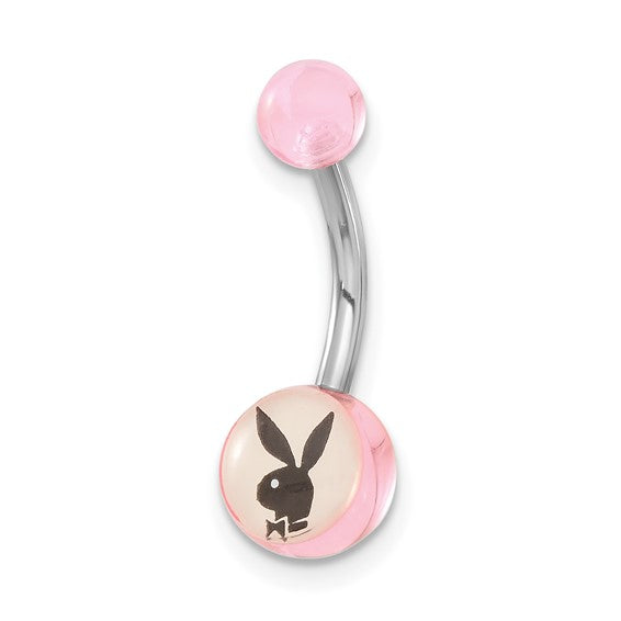 Stainless Steel Playboy Pink and White with Black Bunny Belly Ring- Sparkle & Jade-SparkleAndJade.com 