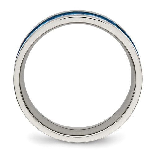 Stainless Steel Polished Blue IP Design 7mm Band- Sparkle & Jade-SparkleAndJade.com 