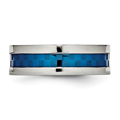Stainless Steel Polished Blue IP Design 7mm Band- Sparkle & Jade-SparkleAndJade.com 