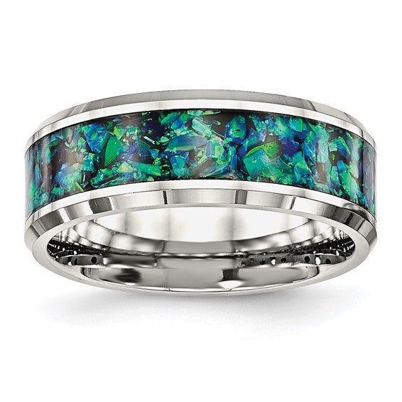 SS Inlaid popular Turquoise & CZ Wedding Ring