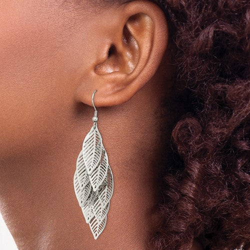 Stainless Steel Polished Leaves Dangle Earrings- Sparkle & Jade-SparkleAndJade.com SRE1543