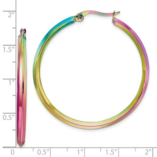 Stainless Steel Polished Rainbow IP-Plated 42 mm Hoop Earrings- Sparkle & Jade-SparkleAndJade.com SRE1533