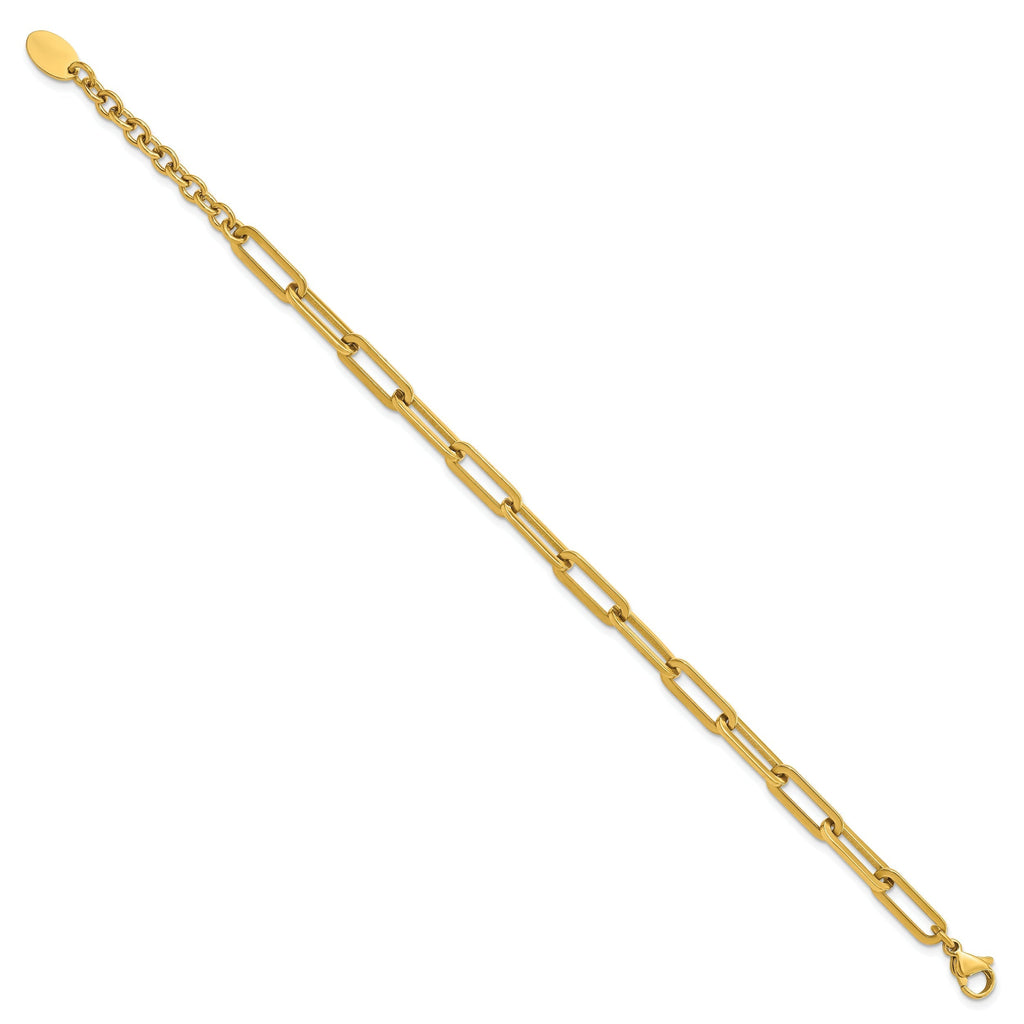 Stainless Steel Yellow Gold IP Paperclip Bracelet- Sparkle & Jade-SparkleAndJade.com SRB3054-7