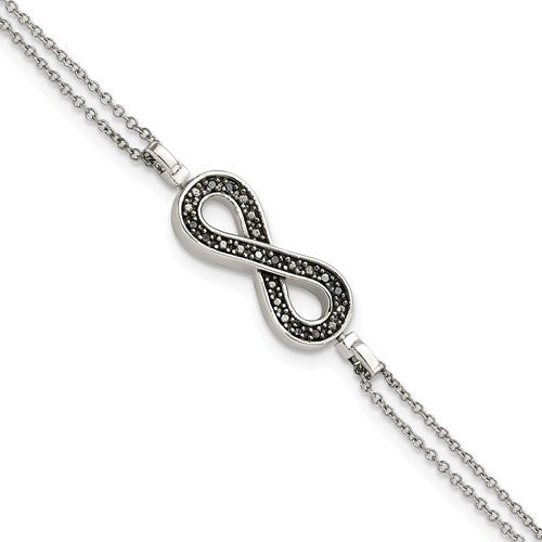 Sterling Silver 0.1ct. Black and White Diamond Reversible Infinity Bracelet- Sparkle & Jade-SparkleAndJade.com QDX1252