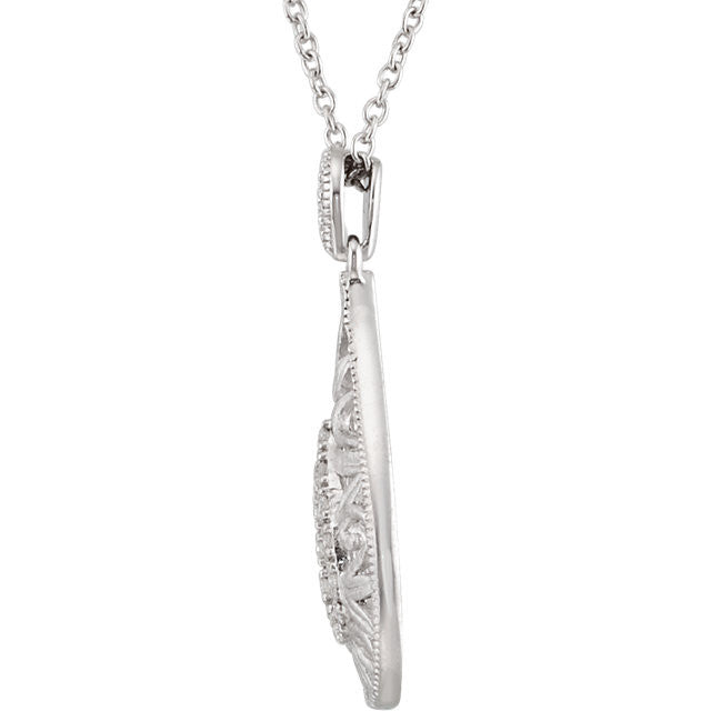 Sterling Silver 1/10 CTW Diamond 18" Teardrop Filigree Necklace- Sparkle & Jade-SparkleAndJade.com 69484:100:P