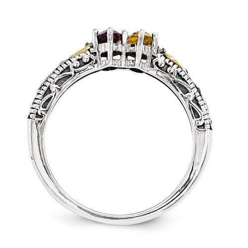 Sterling Silver & 14k Diamond Accented Mother's Family Birthstone Ring- Sparkle & Jade-SparkleAndJade.com 