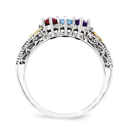 Sterling Silver & 14k Diamond Accented Mother's Family Birthstone Ring- Sparkle & Jade-SparkleAndJade.com 