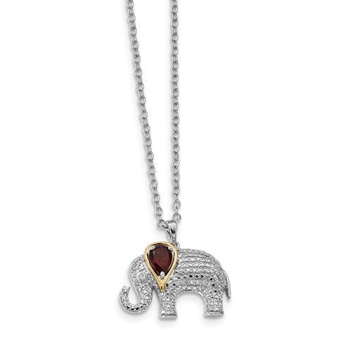 Sterling Silver & 14k Gold Garnet And Diamond Elephant Necklace- Sparkle & Jade-SparkleAndJade.com QG2713-17