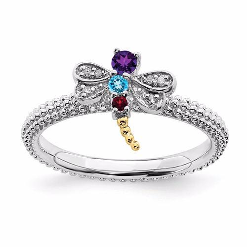 Sterling Silver 14k Gold Stackable Expressions Dragonfly Ring